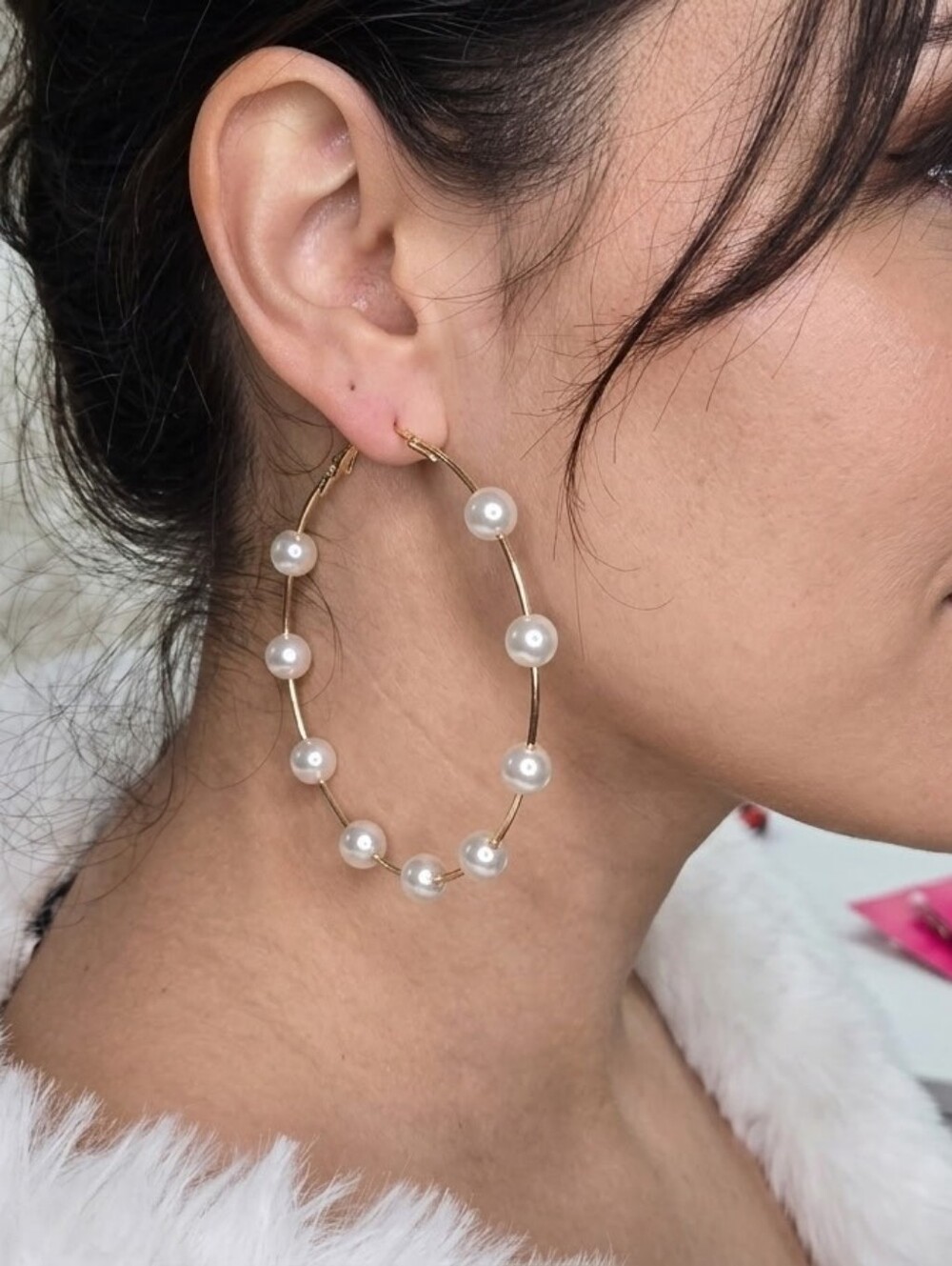 Hoop Earrings with White Pearls Accents NWT